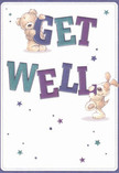 This get well card glows with cheerful warmth, featuring two adorable friends-a loveable teddy bear and a lively puppy-wonderfully brought to life in an inviting scene. The bear, plush and golden-brown, balances atop 'GET,' while the puppy with velvety ears cuddles close to 'WELL.' Their tender, expressive eyes create an instant bond, filling the card with a gentle encouragement that's reminiscent of the care found along High Street. Deep shades of indigo and teal make the bold letters leap forward against a creamy, clean background, while twinkling stars in shades of violet and sky blue add a hint of magic. As a local florist, I am reminded how every detail-each petal, each leaf-is chosen to uplift, just as each brushstroke here is meant to heal. For those on the mend in Uxbridge, this card embodies a sincere wish for brighter, happier days, echoing the heartfelt kindness and expert care woven into every bouquet we deliver.